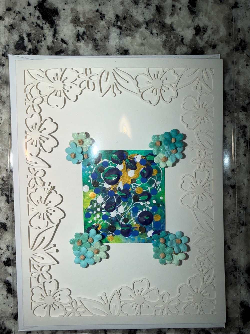 Handmade Floral Layered Art Card MIXED MEDIUM 4X IN SET SIGNED BY ARTIST NEW